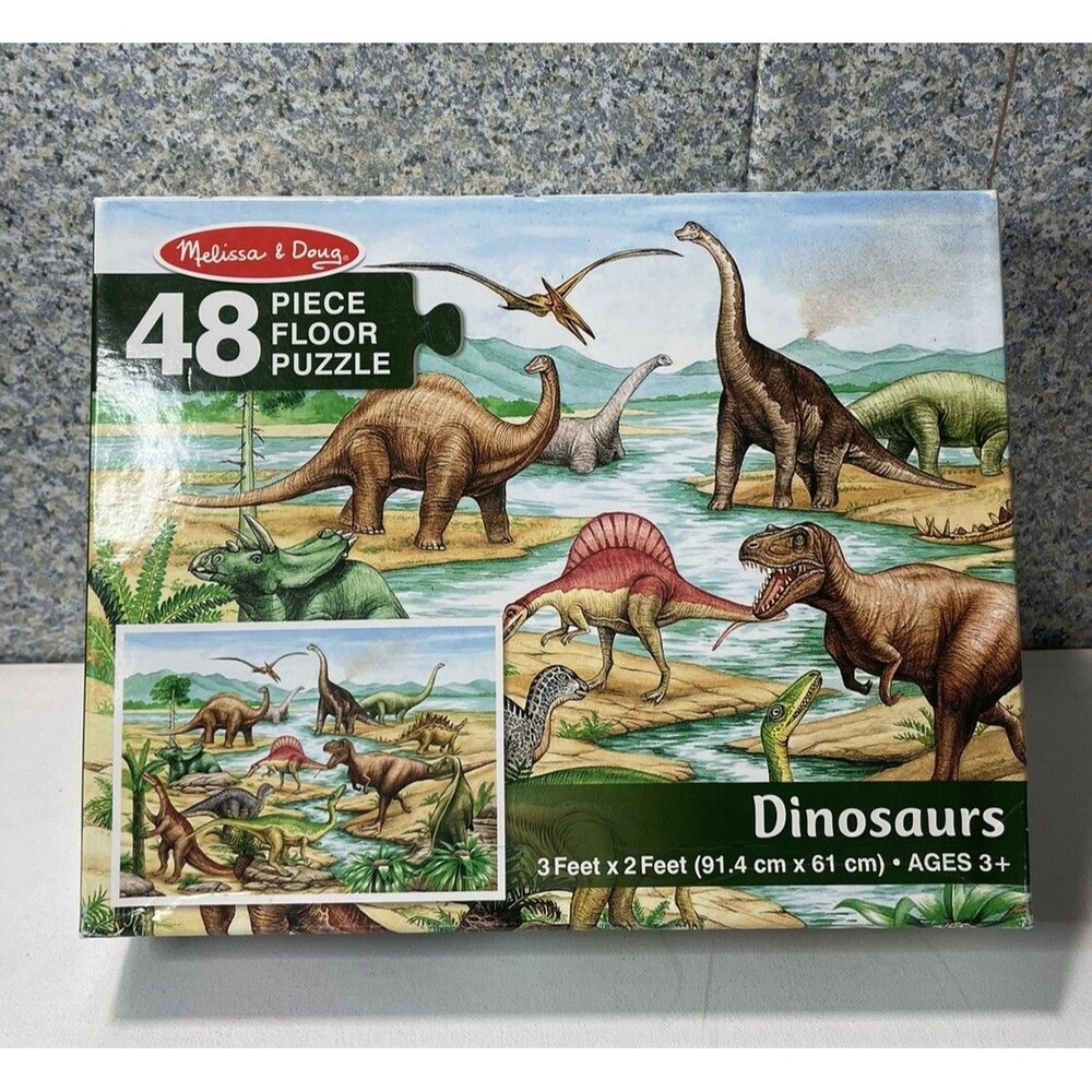 MELISSA & DOUG Floor Puzzle Dinosaurs 48 Jumbo Pieces Easy Clean 🧩🎁 EUC
